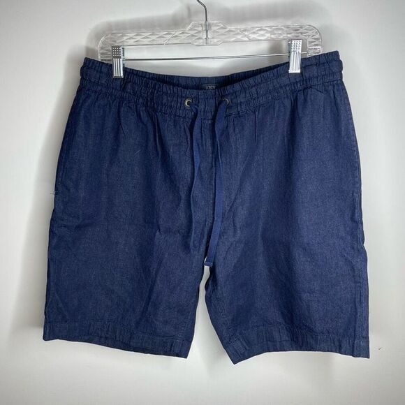 J Crew men’s size L Large blue stadium soft denim pull on elastic waist shorts - Picture 2 of 6